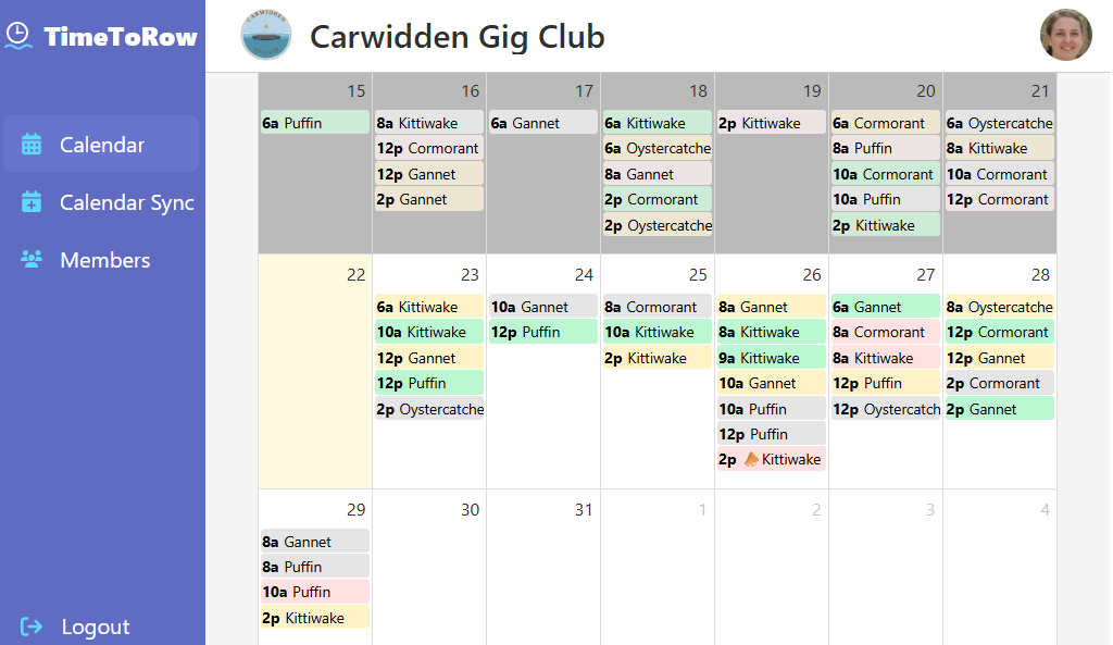 TimeToRow monthly calendar view